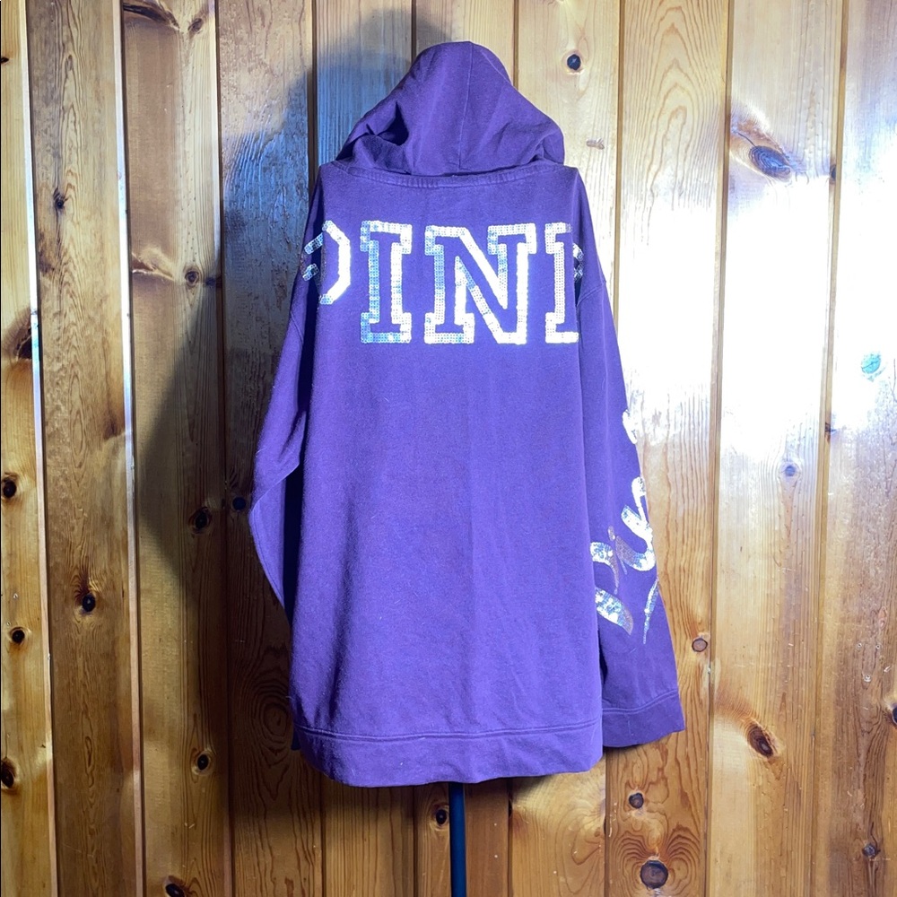 Victoria's Secret Pink Maroon hoodie size large sparkly flashing top oversized - Picture 6 of 6